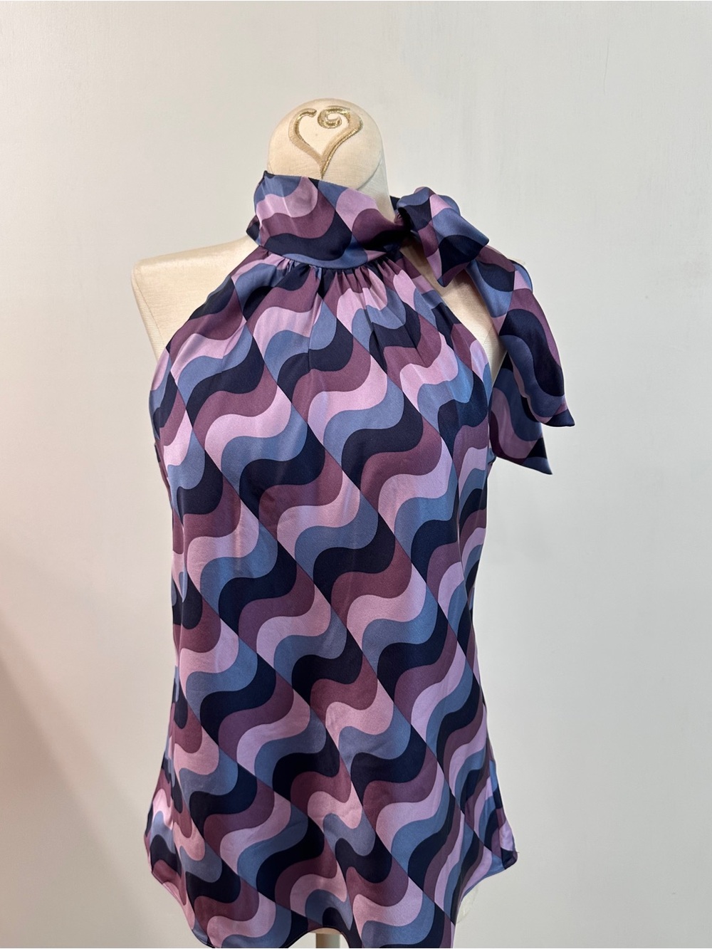 Y2K INC International Concepts Purple 100% Silk Halter Top Swirl Sz 6 Sleeveless